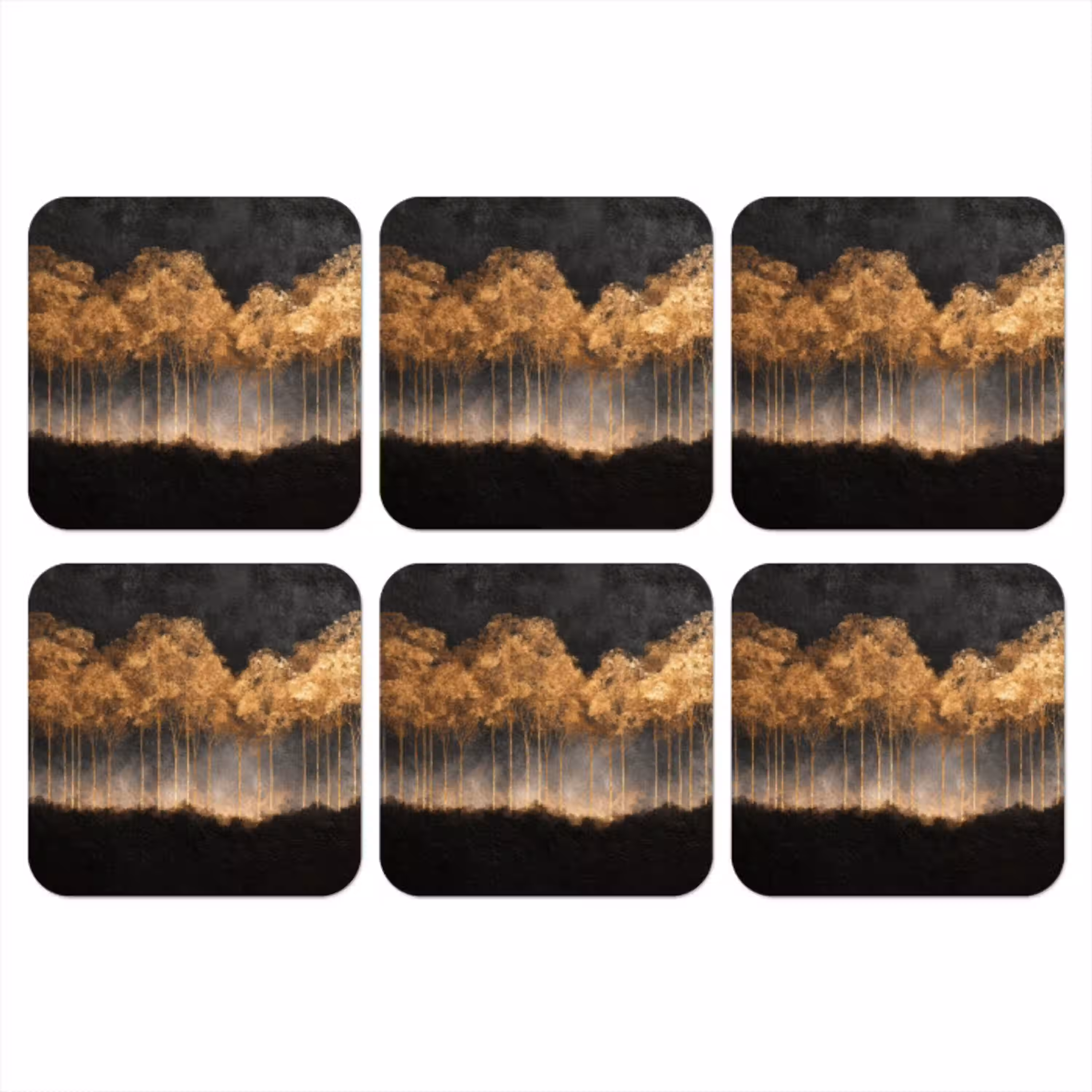 Gouden Bomen in Mistig Landschap onderzetter kurk middel -3d