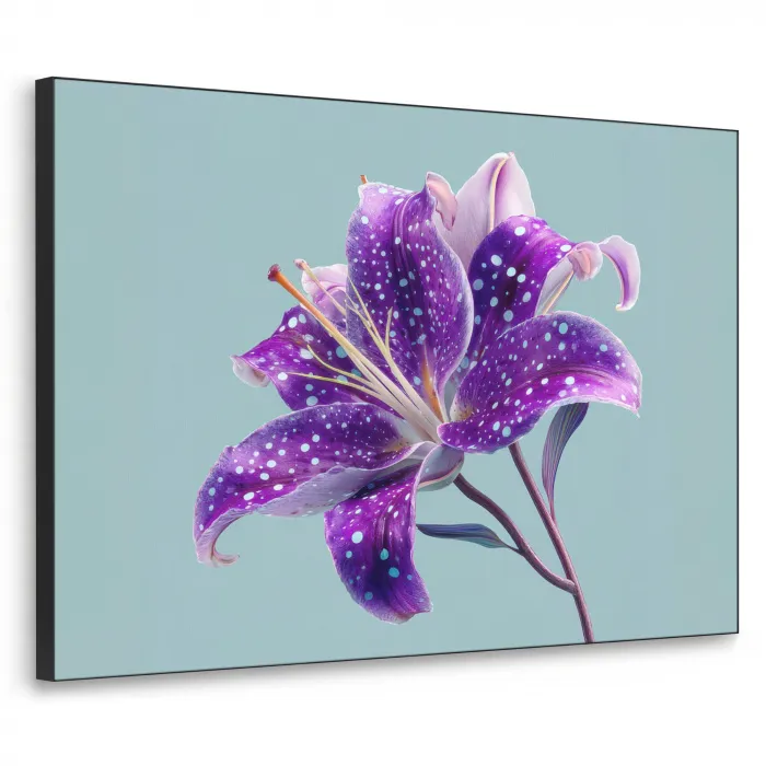 Lelie - Bloem - Paars - Stippen Textielframe zwart klein -3d