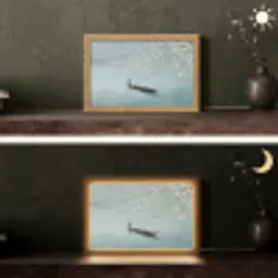 Bloesems - Minimalistisch - Wateroppervlak - Boot Light Box met kabel (Tafellamp) klein -sfeer3