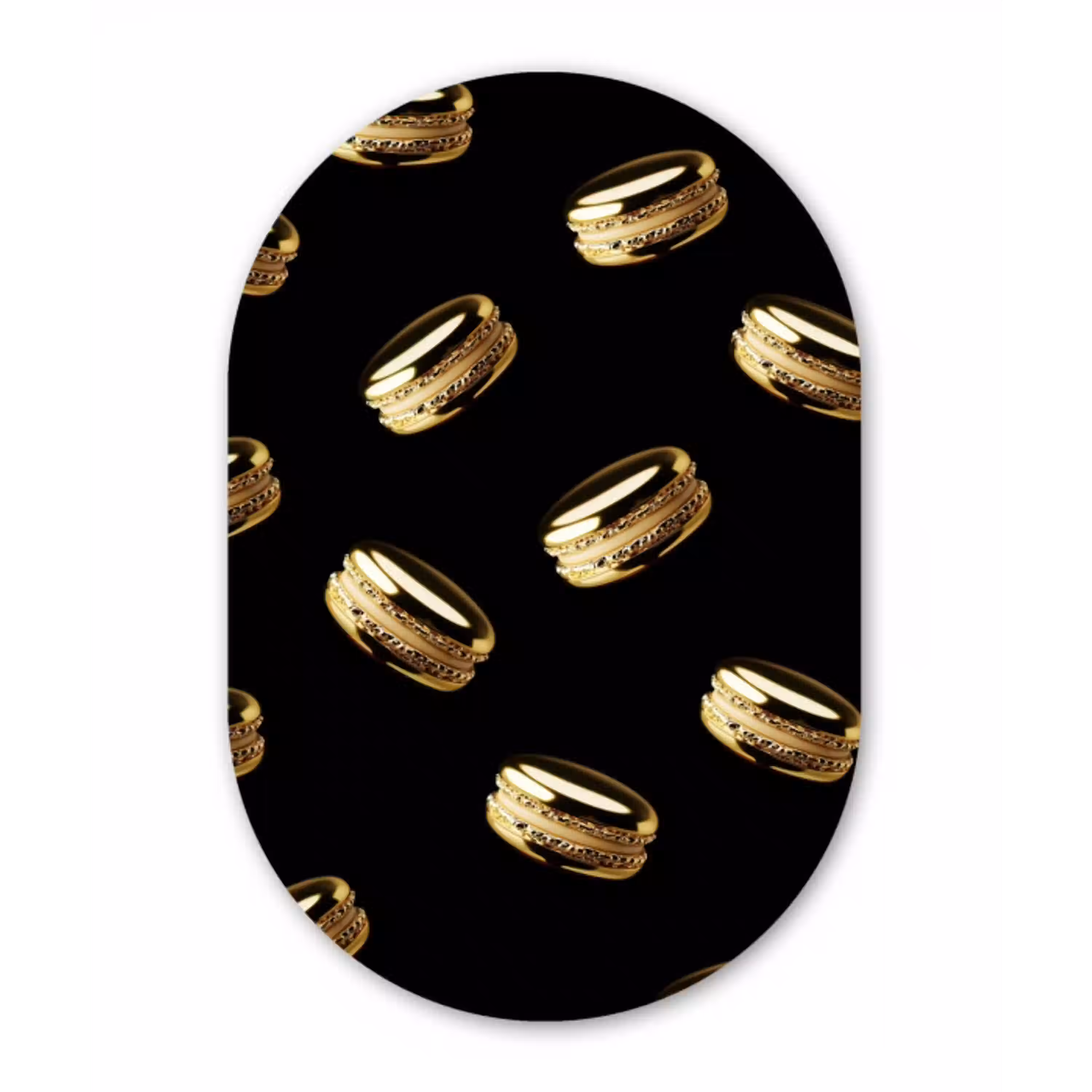 Macarons - Patroon - Goud - Zwart Wandcirkel Ovaal Aluminium middel -3d