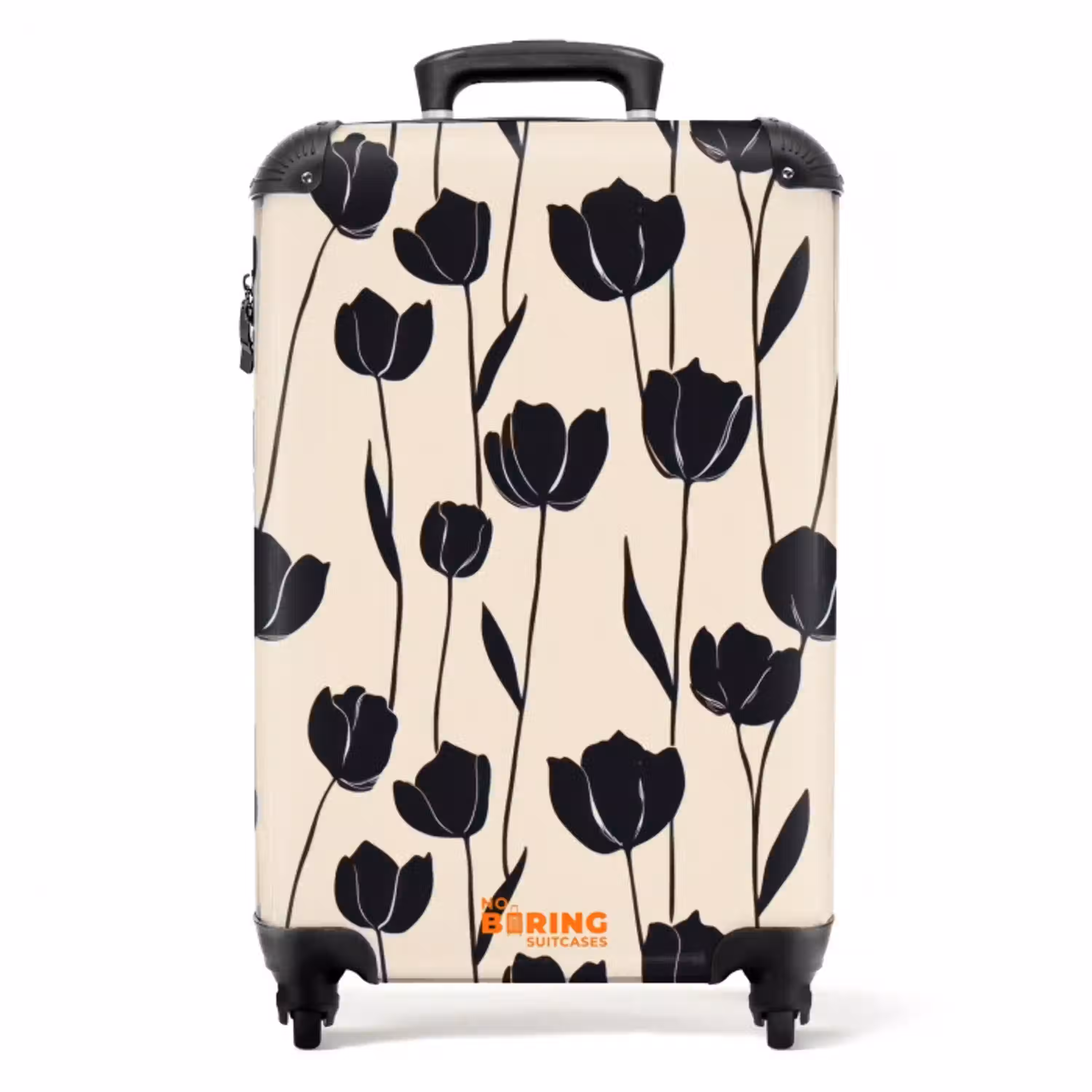 Tulpen - Patroon - Zwart NBS - Handbagage koffer - Volwassenen Unisex middel -productfoto_recht