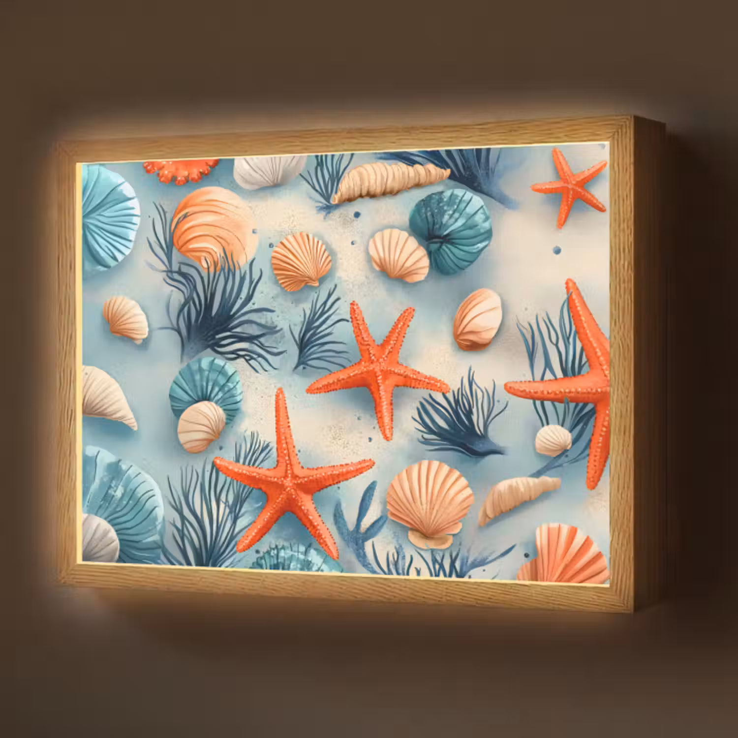 Lightbox - Wandlamp - Zeesterren - Schelpen - Illustratie - Zand