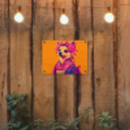 Kimono - Hondje - Bloemenkroon - Oranje tuinposter los doek klein -sfeer1
