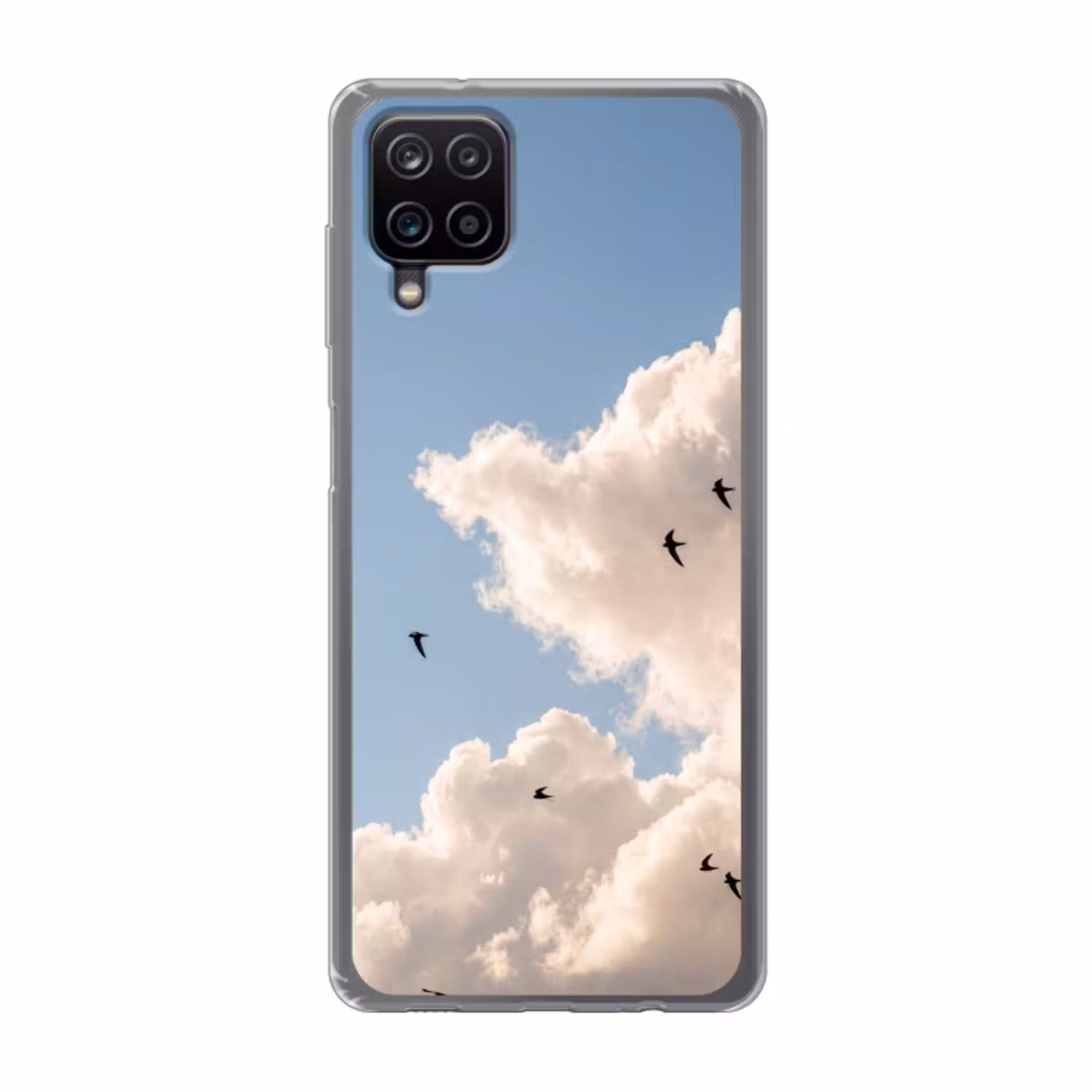 Vogel - Vlucht - Wolken - Natuur - Blauw Telefoonhoesje Samsung Galaxy A12 klein -3d