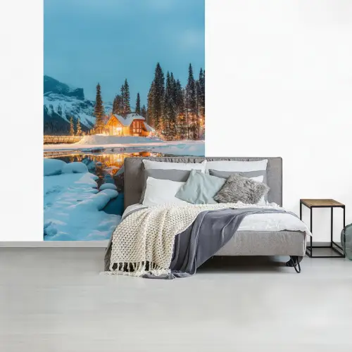 Winterlandschap - Natuur - Huis - Bergen - Sneeuw fotobehang vinyl groot -slaapkamer