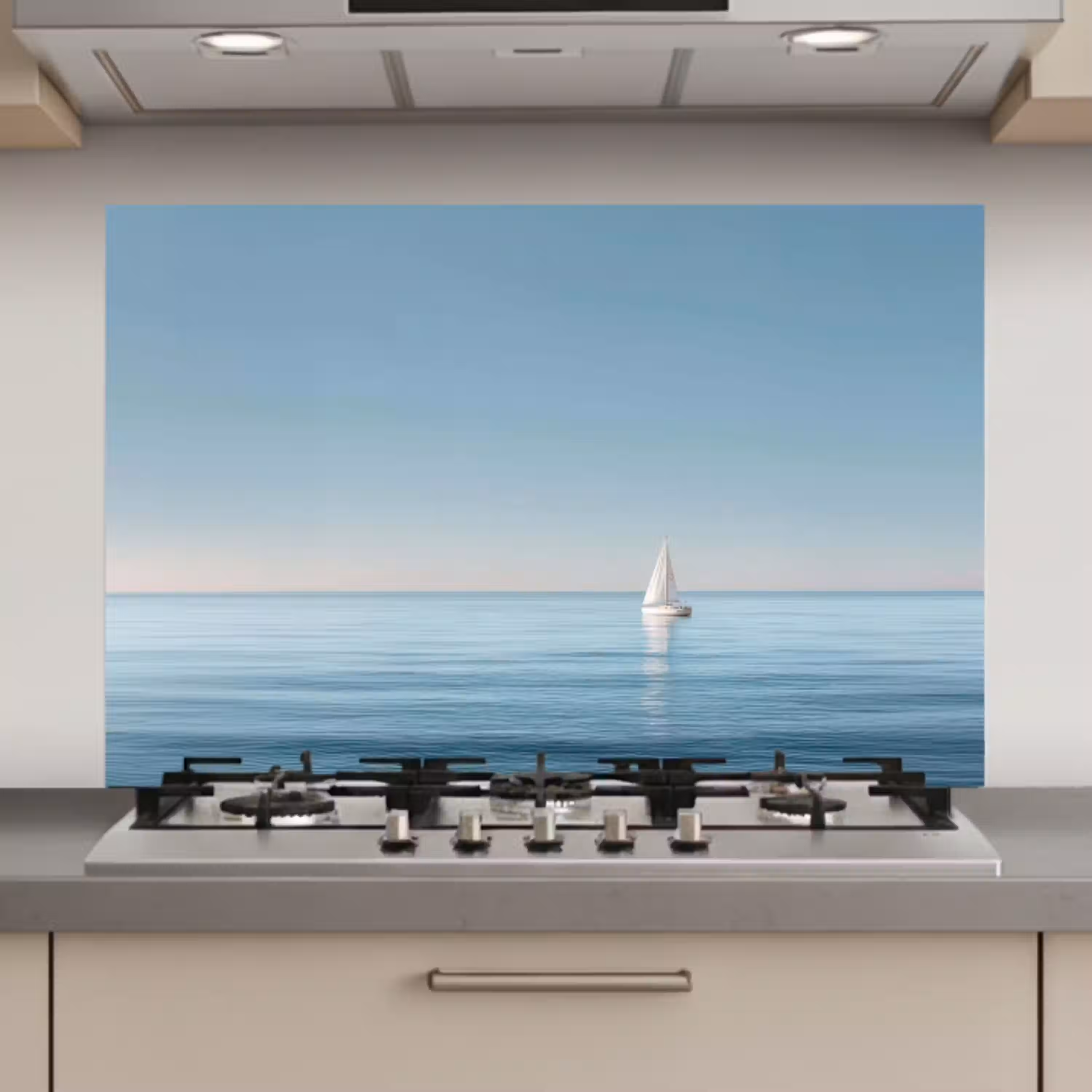 Zeilbootje - Kalme zee - Helderblauwe hemel keuken achterwand spatscherm klein -3d_website
