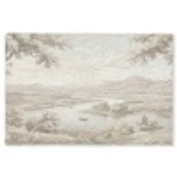 Rivierlandschap - Bergen - Natuur - Vintage - Beige Vloerkleed Rechthoek klein -3d
