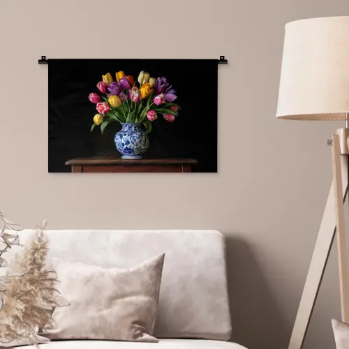 Tulpen - Kleuren - Hout - Vaas Wandkleed katoen klein -sfeer4