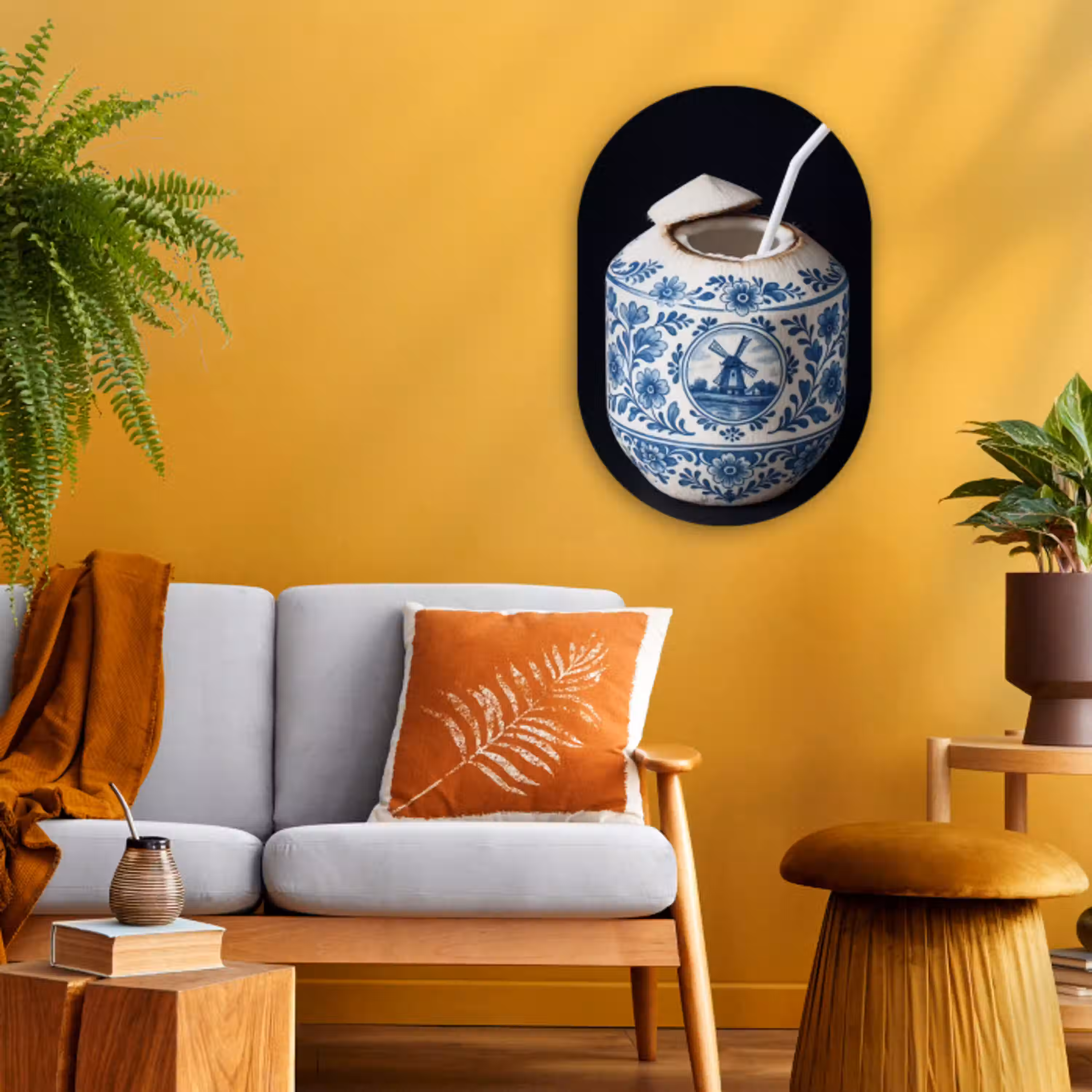 Kokosnoot - Eten - Delfts blauw - Drinken Wandcirkel Ovaal Forex klein -sfeer4