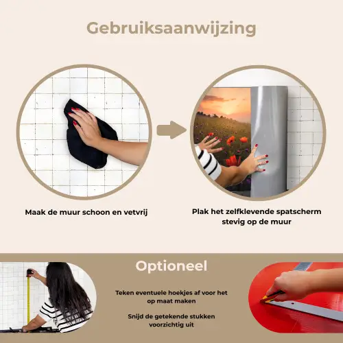 Bloemenveld - Gras - Bloemen - Planten - Zonsondergang - Oranje keuken achterwand spatscherm klein -gebruiksaanwijzing_NL