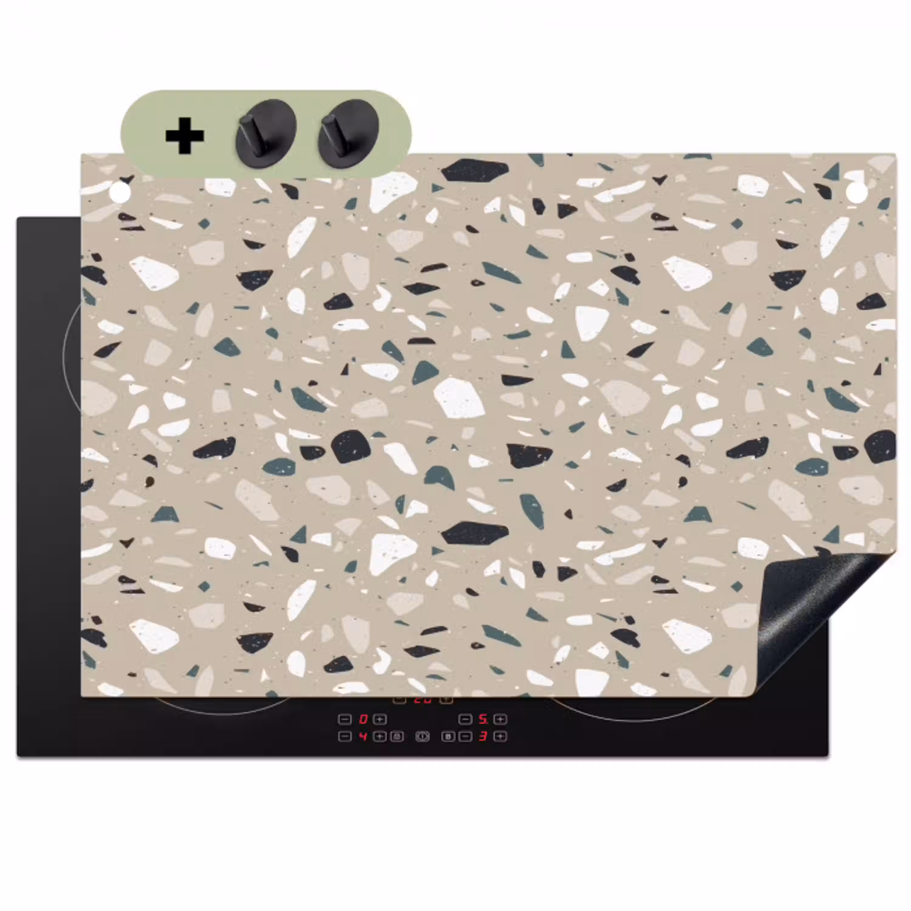 Terrazzo - Patroon - Groen Inductie beschemer met haakjes klein 777 -3d