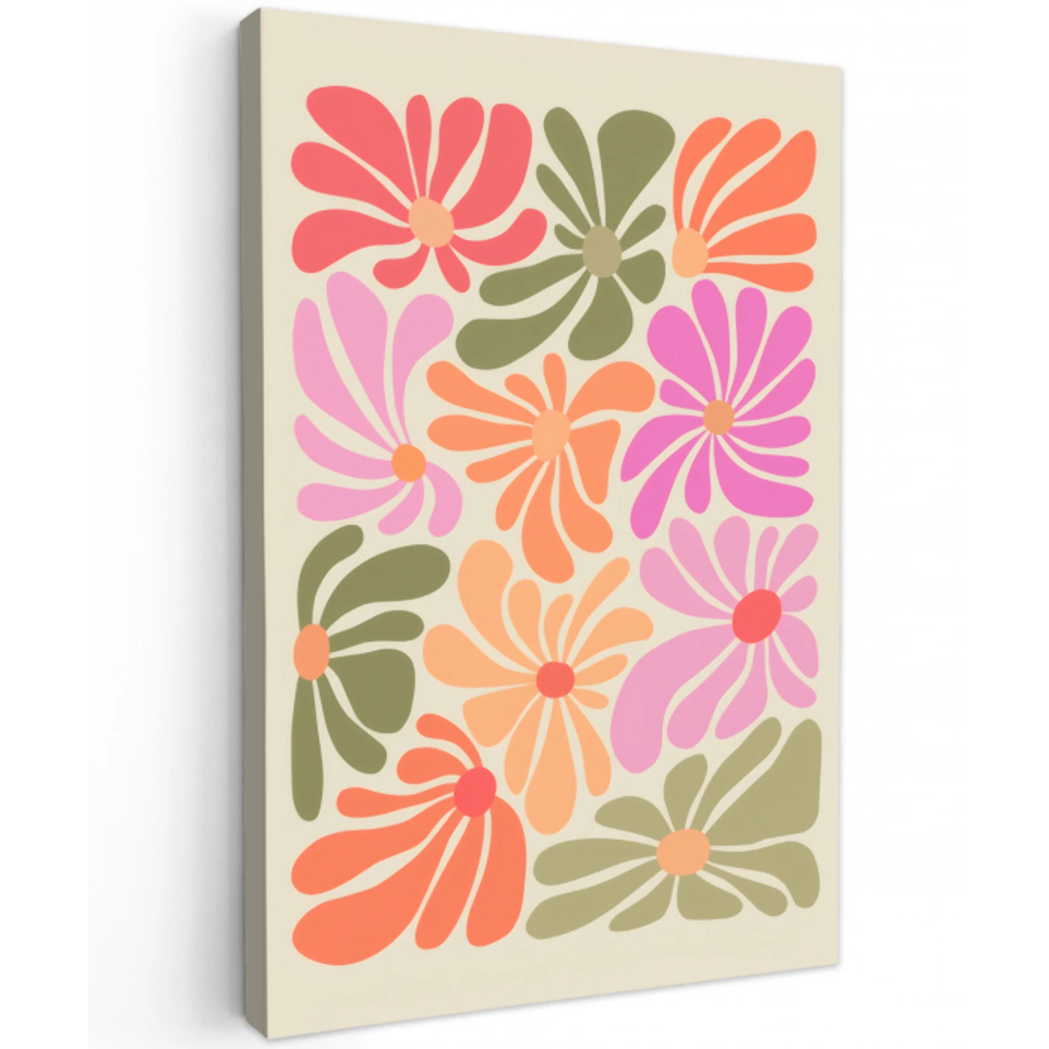 Bloemvormen - Retro - Kleurrijk Tuinposter op houten frame 2 cm dik klein -3d