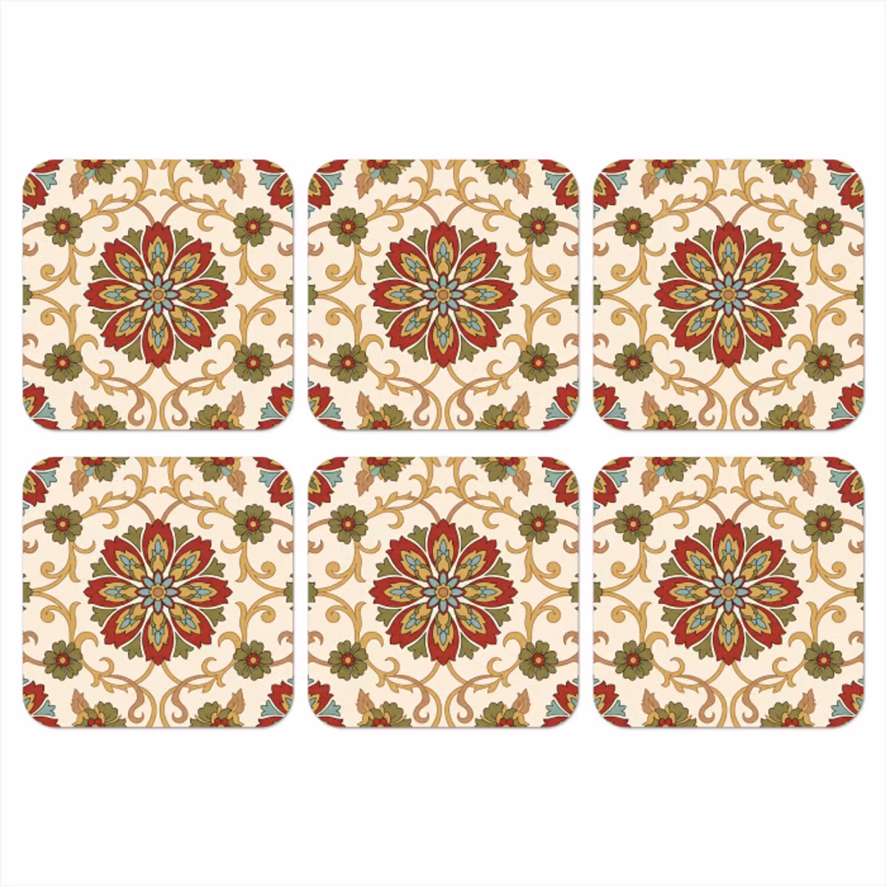 Patroon - Bloemen - Ornament - Klassiek - Kleurrijk onderzetter kurk middel -3d