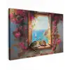 Kat - Blauwe zee - Roze bloemen canvas 2cm klein -z3d