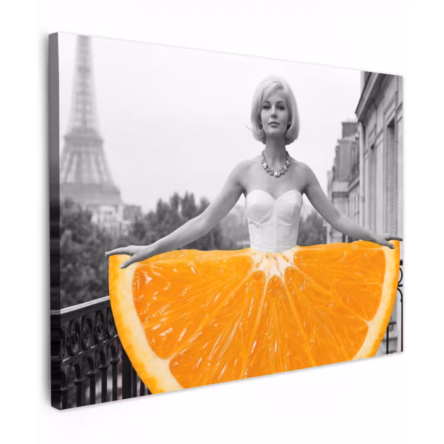 Leinwandbild - Orange - Eiffelturm - Frau