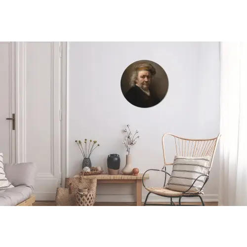 Zelfportret - Schilderij van Rembrandt van Rijn Wandcirkel aluminium klein -woonkamer
