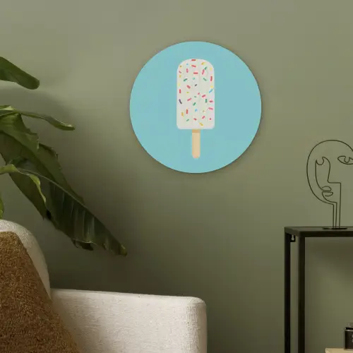 Ijsje - Stokje - Sprinkles - Lichtblauw Akoestische PET Vilt - Rond klein -sfeer2