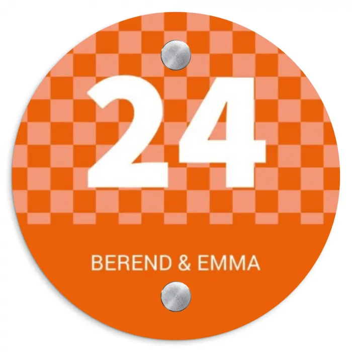 Oranje - Blokjes - Klassiek Naambord Rond klein -3d