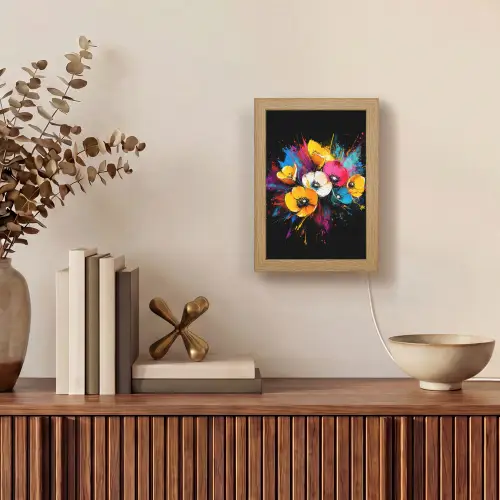 Bloemen - Kleurrijk - Graffiti - Modern - Boeket Light Box met kabel (Tafellamp) klein -sfeer2