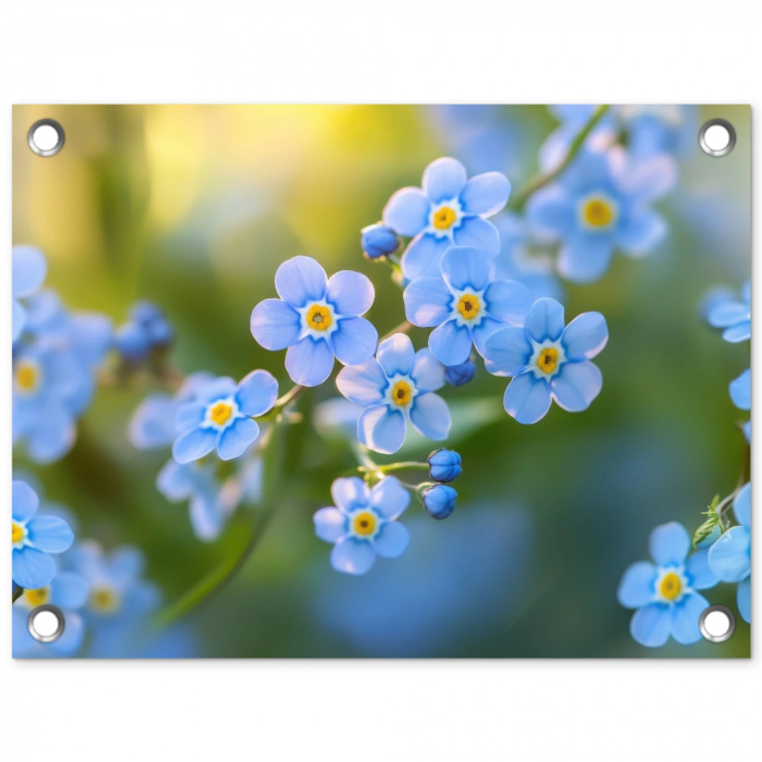 Bloemetjes - Blauw - Vergeet mij nietjes tuinposter los doek klein -3d