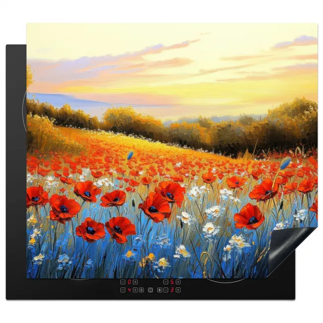 Klaproos - Bloemenveld - Kleurrijk Inductie beschermer vinyl 3mm middel -3d