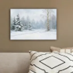 Bospad - Dennen - Sneeuw - Winter - Rustgevend canvas 2cm klein -sfeer3