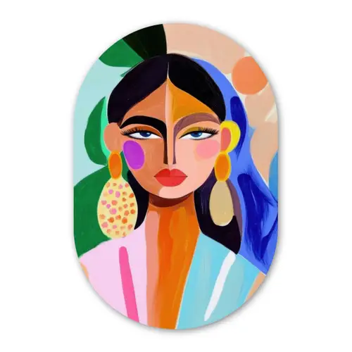 Portret - Vrouw - Modern Wandcirkel Ovaal Glas middel -3d