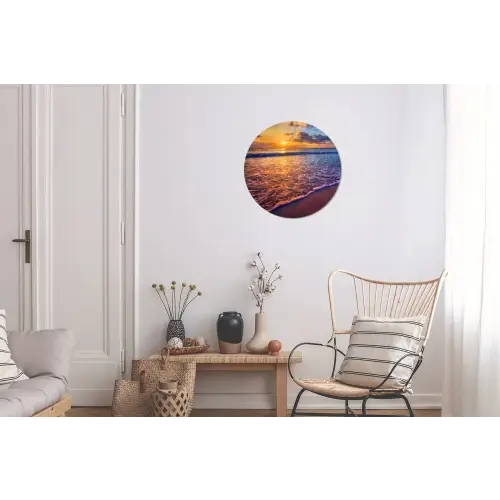 Zee - Strand - Zonsondergang - Wolken - Horizon Wandcirkel aluminium klein -woonkamer