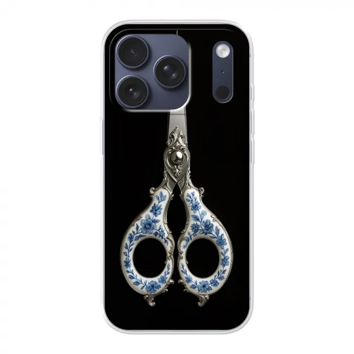Schaar - Delfts blauw - Zwart Telefoonhoesje iPhone 17 Pro klein -3d