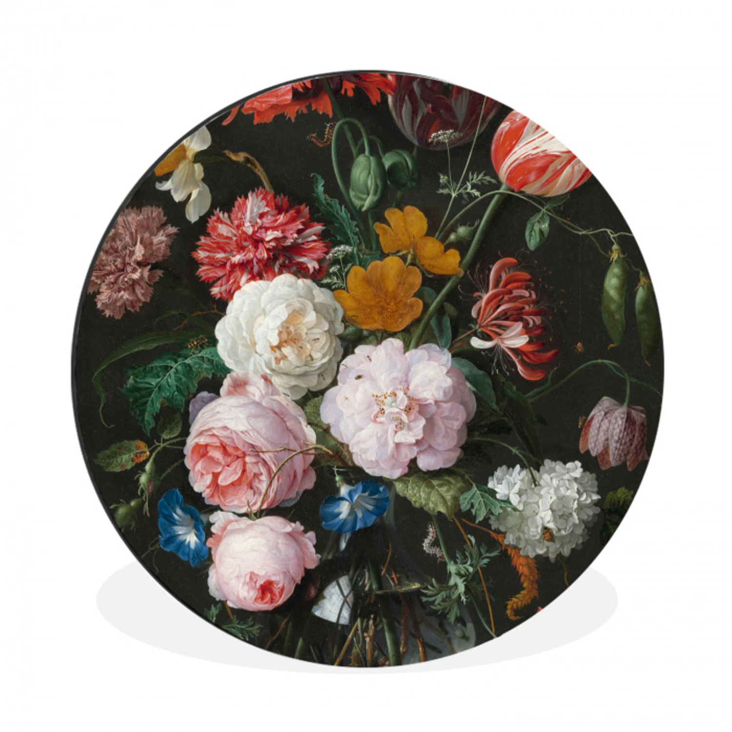 Stilleven met bloemen in een glazen vaas - Schilderij van Jan Davidsz. de Heem Wandcirkel aluminium klein -3d