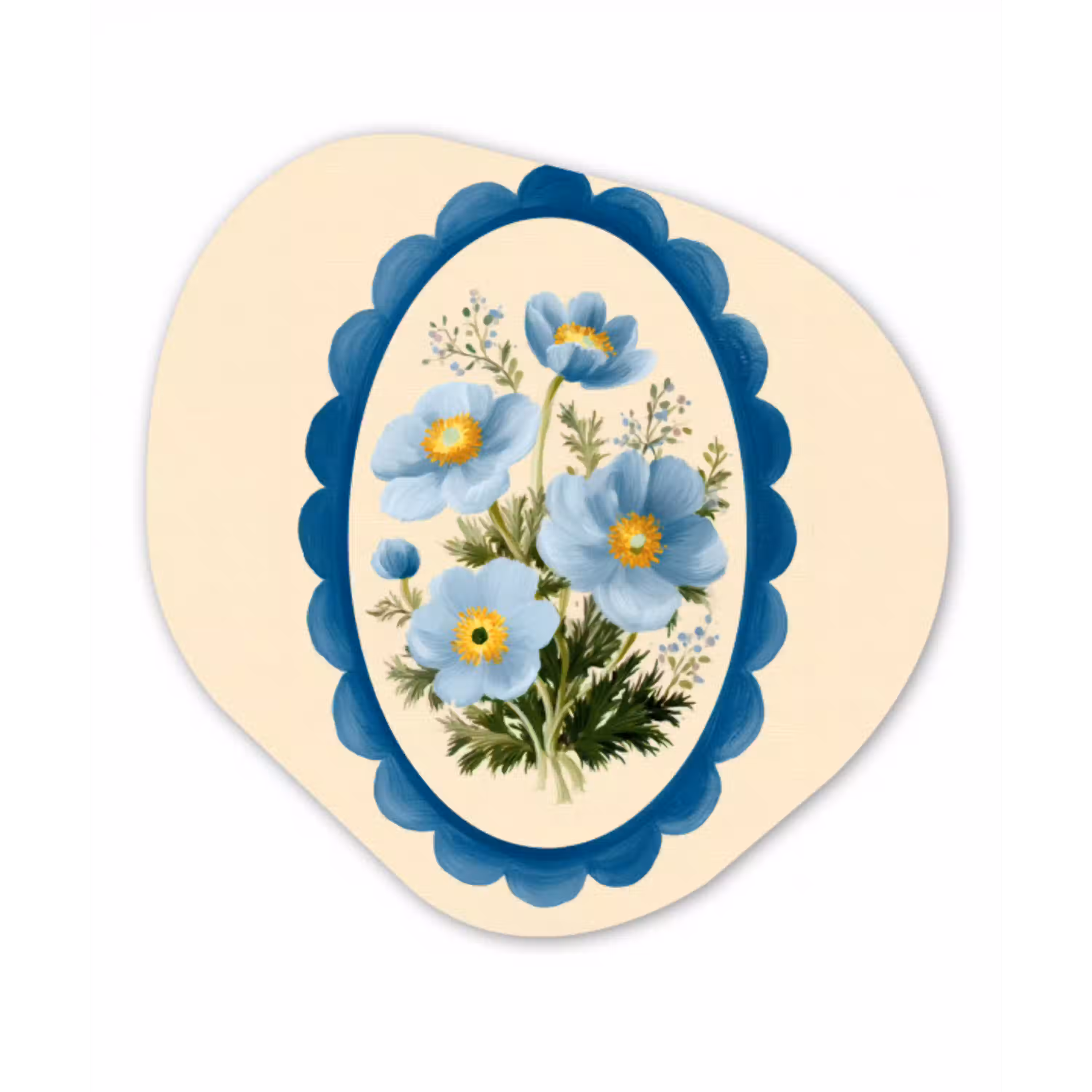 Lijst - Bloemen - Lichtblauw - Illustratie Wandcirkel Organisch Plexiglas middel -3d