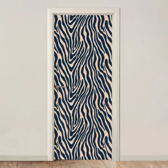 Zebra - Patroon - Blauw - Beige deurposter klein 289 -3d_beige