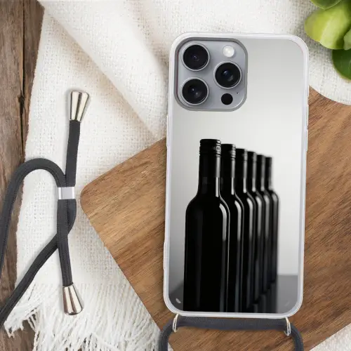 Wijnflessen - Zwart - Minimalistisch Hoesje iPhone 16 Pro Max met koord klein -sfeer4