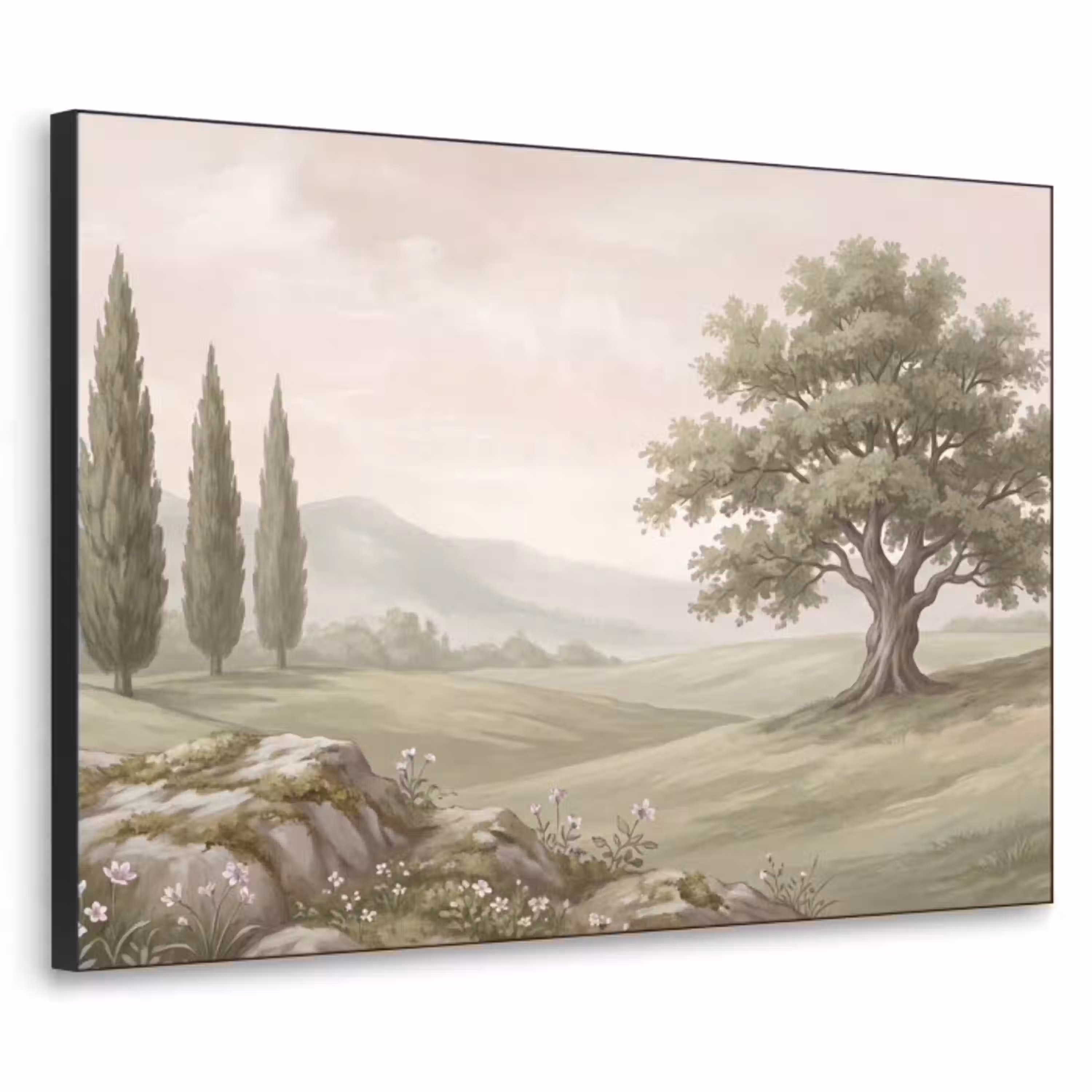 Heuvellandschap - Bomen - Natuur - Groen Textielframe zwart klein -3d