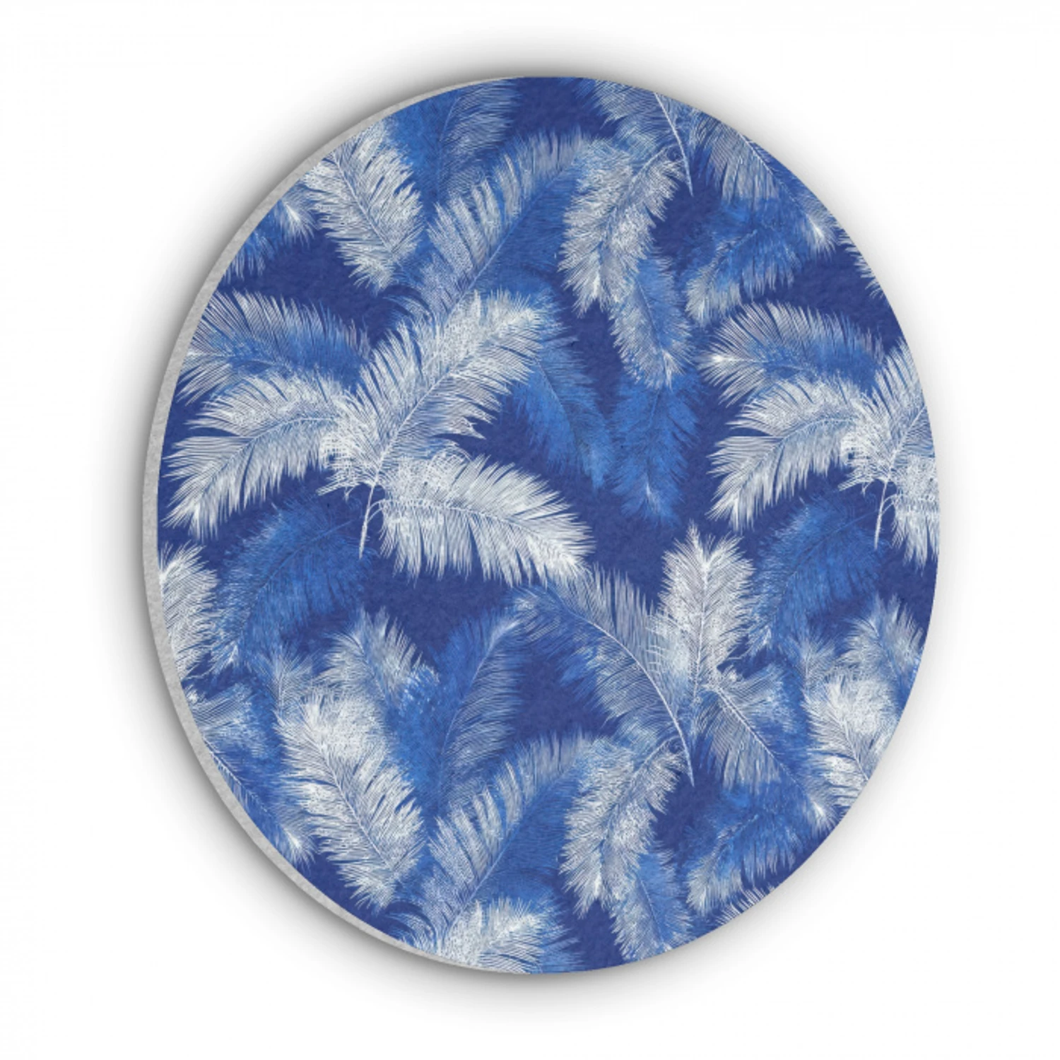 Palmblad - Patroon - Blauw Akoestische PET Vilt - Rond klein 838 -3d