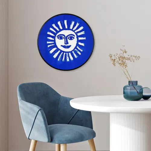 Zon - Gezicht - Penseelstructuur - Blauw Fotolijst rond zonder passe partout klein -sfeer2