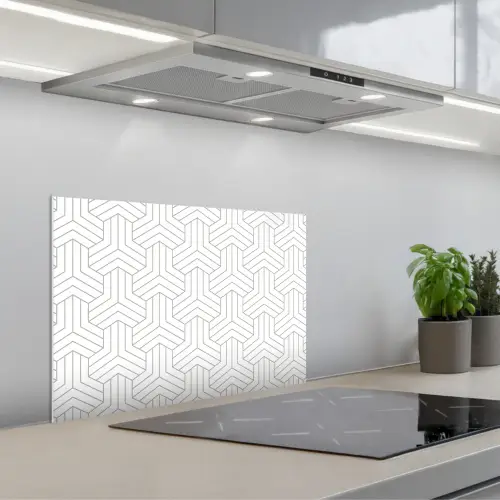 Patronen - Abstract - Zwart - Wit - Geometrie keuken achterwand spatscherm klein 900 -3d_schuin