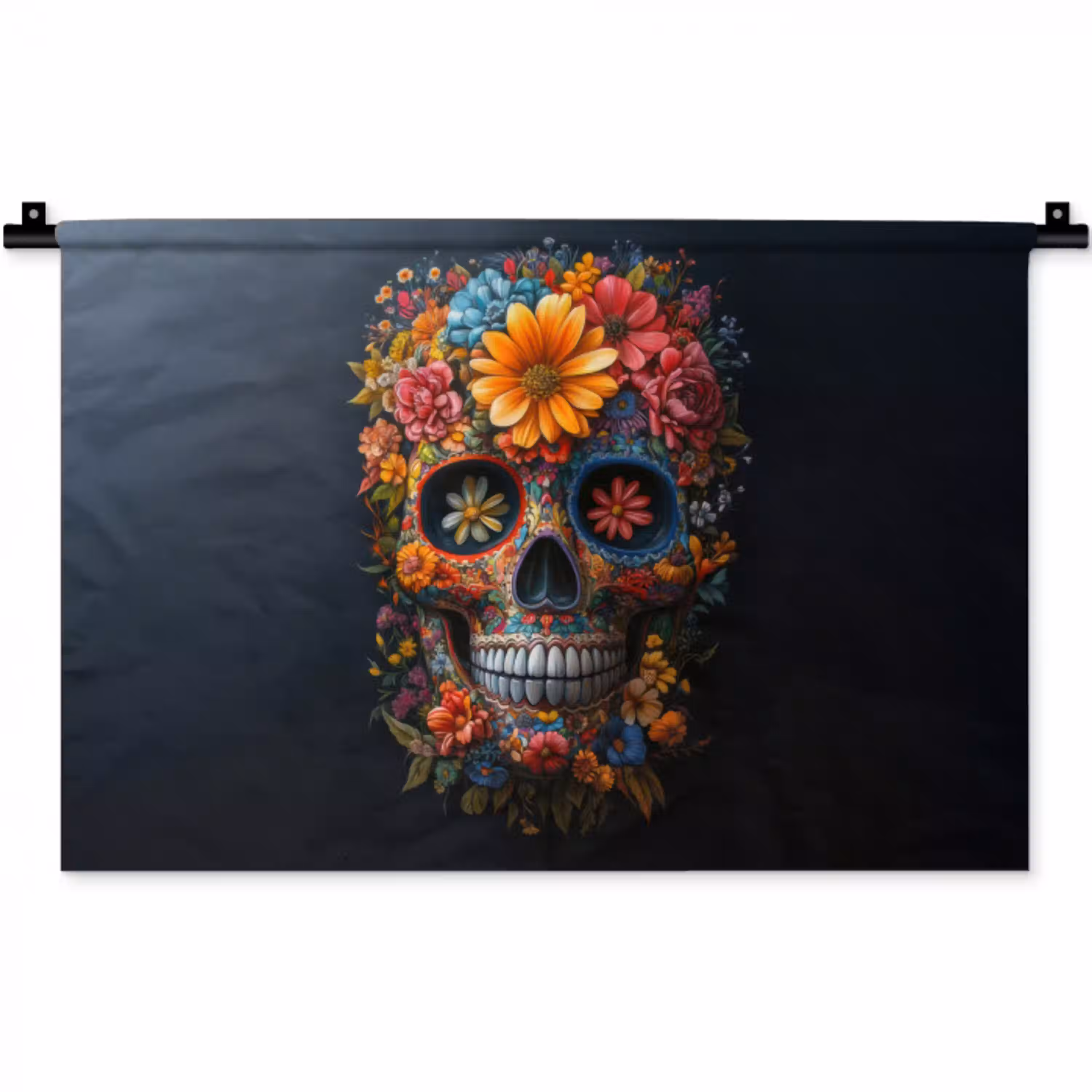Bloemen - Kleurrijk - Schedel Wandkleed katoen klein -zz3d