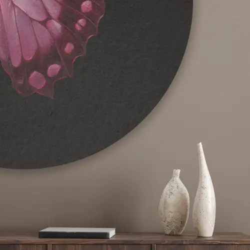 Vlinder - Fuchsia - Grafisch Akoestische PET Vilt - Rond klein -sfeer5_closeup