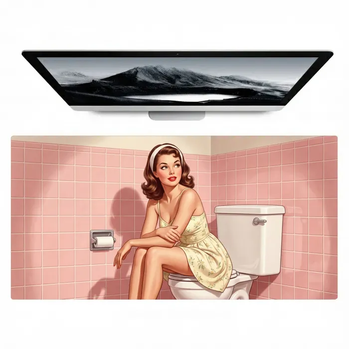 Roze - Retro - Vrouw Muismat XXL klein -zzz3d