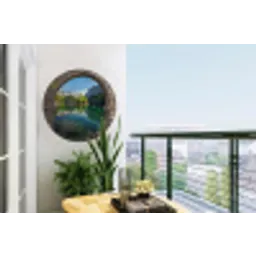 Doorkijk - Berg - Landschap - Water Wandcirkel tuinposter met ringen klein -buiten1