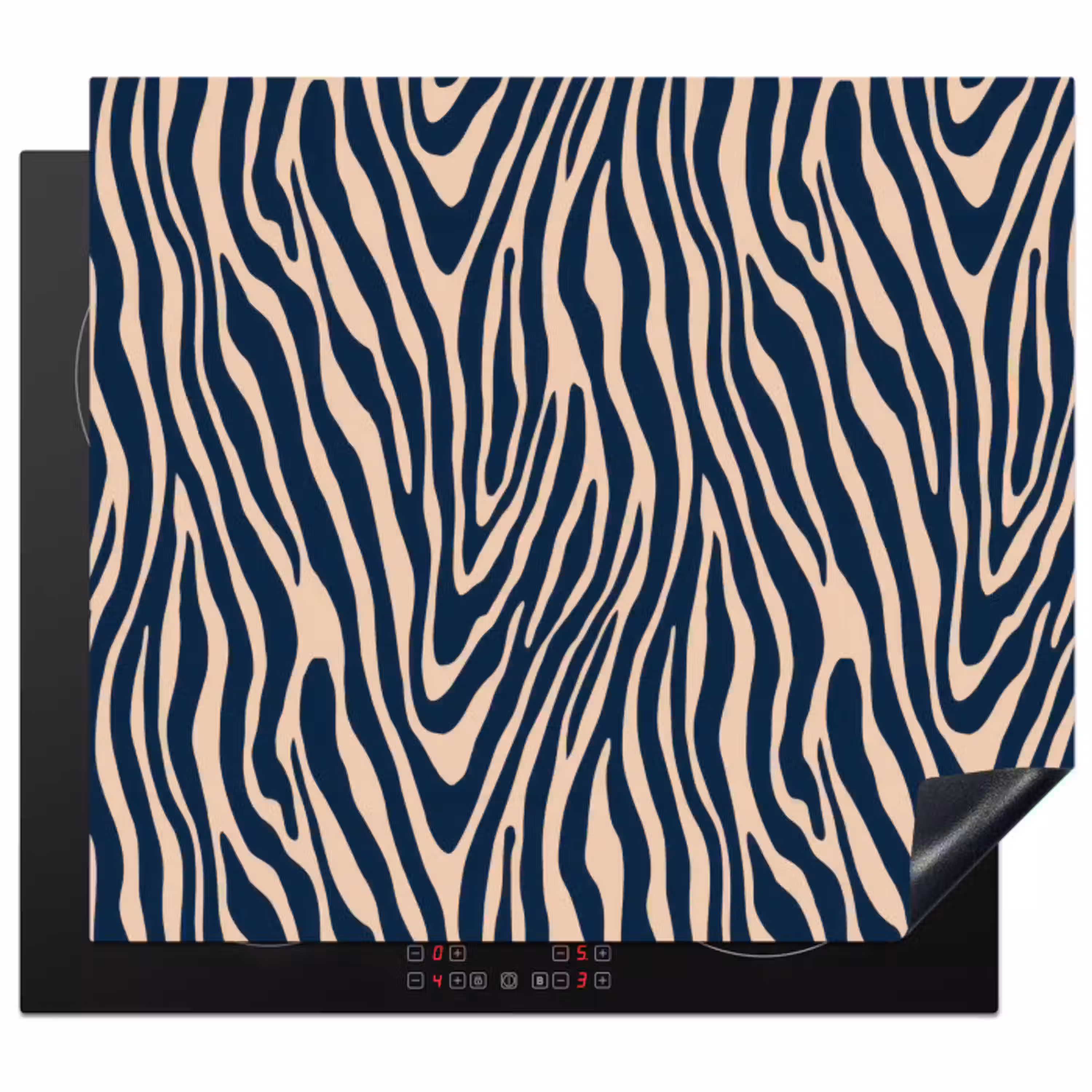 Zebra - Patroon - Blauw - Beige Inductie beschermer vinyl 3mm middel 274 -3d
