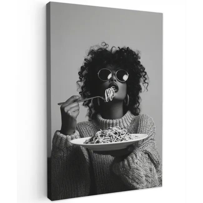 Vrouw - Pasta - Zwart - Wit Tuinposter op houten frame 2 cm dik klein -3d