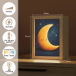 Maan - Geel - Sterren - Gezichtje Light Box met kabel klein -USP_NL