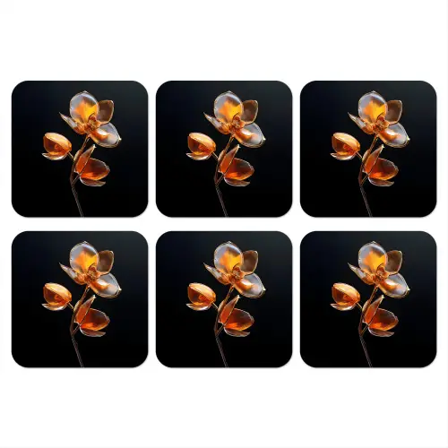 Bloem - Orchidee - Oranje onderzetter kurk middel -3d