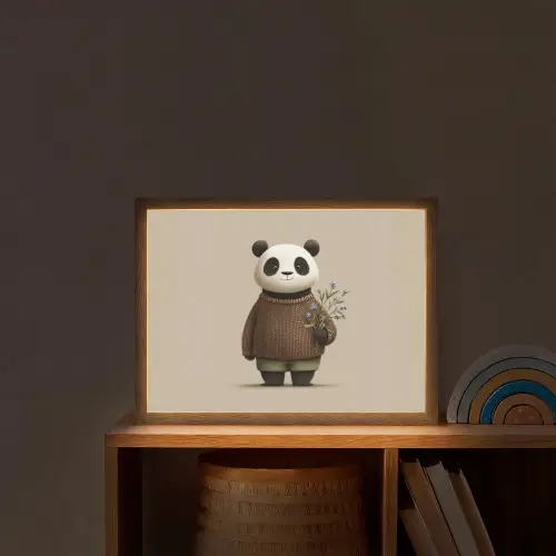 Panda - Blauwe bloemen - Zachtheid Light Box met batterij (Wandlamp kind) middel -sfeer1_kind