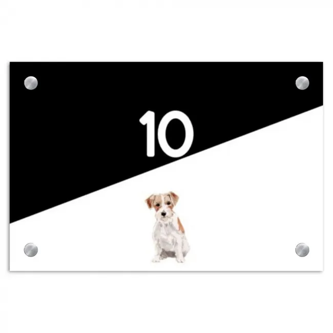 Naambordje voordeur - Rechthoek - Zwart wit - Huisdier - Jack Russel