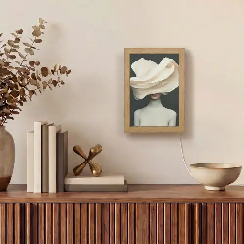 Vrouw - Beige - hoed Light Box met kabel (Tafellamp) klein -sfeer2