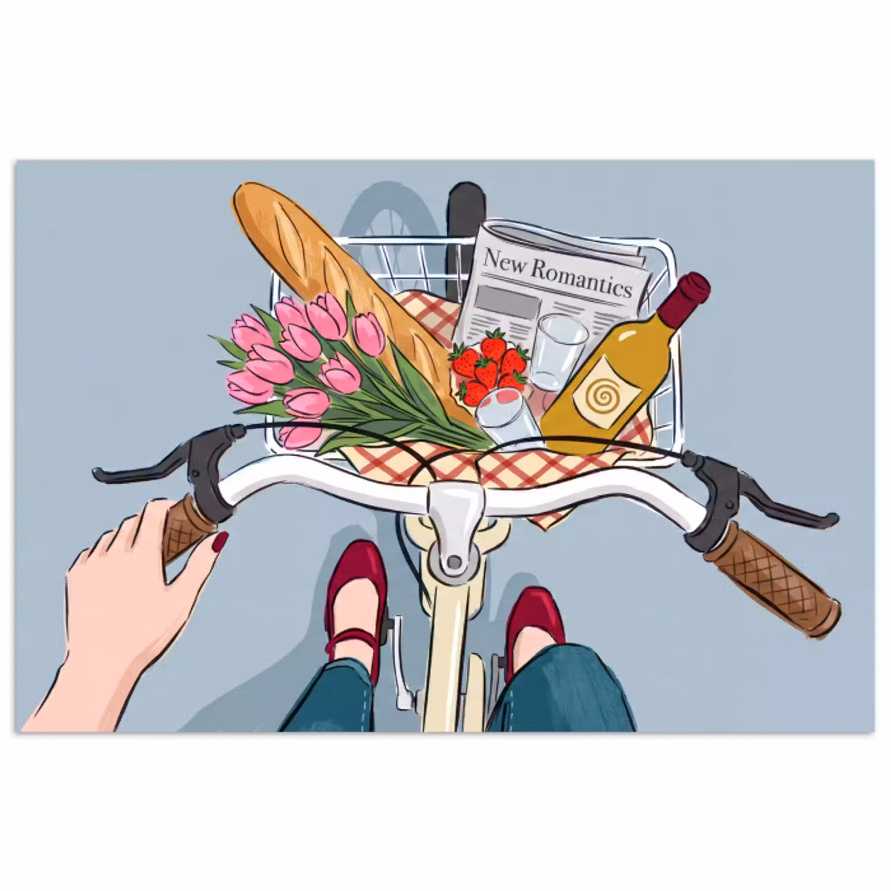 Fiets - Picknick - Zomer - Illustratie poster papier klein -3d