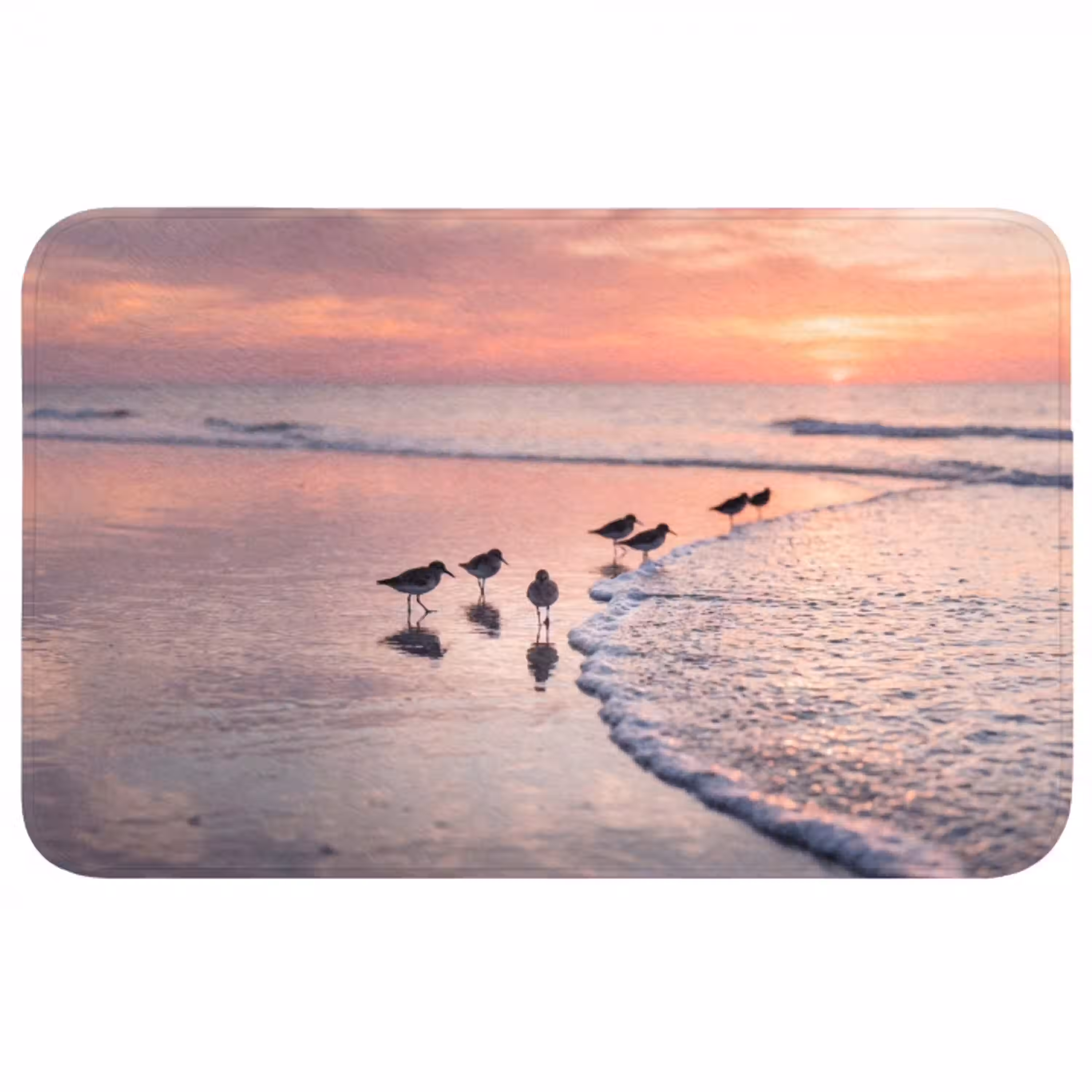 Meeuwen - Strand - Zee - Roze Badmat middel -3d